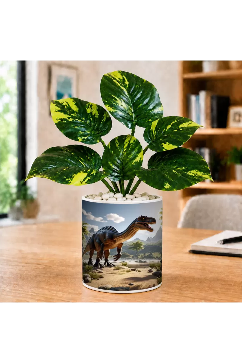 Artificial Tree Ceramic Photo Pot With White Stones 3x4 Inch (F166546)