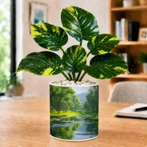 Artificial Tree Ceramic Photo Pot With White Stones 3x4 Inch (F166547)
