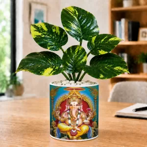 Artificial Tree Ceramic Photo Pot With White Stones 3x4 Inch (F166548)