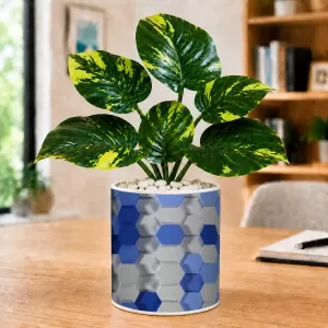Artificial Tree Ceramic Photo Pot With White Stones 3x4 Inch (F166552)