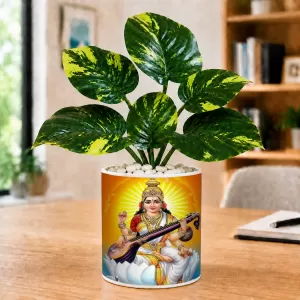 Artificial Tree Ceramic Photo Pot With White Stones 3x4 Inch (F166554)