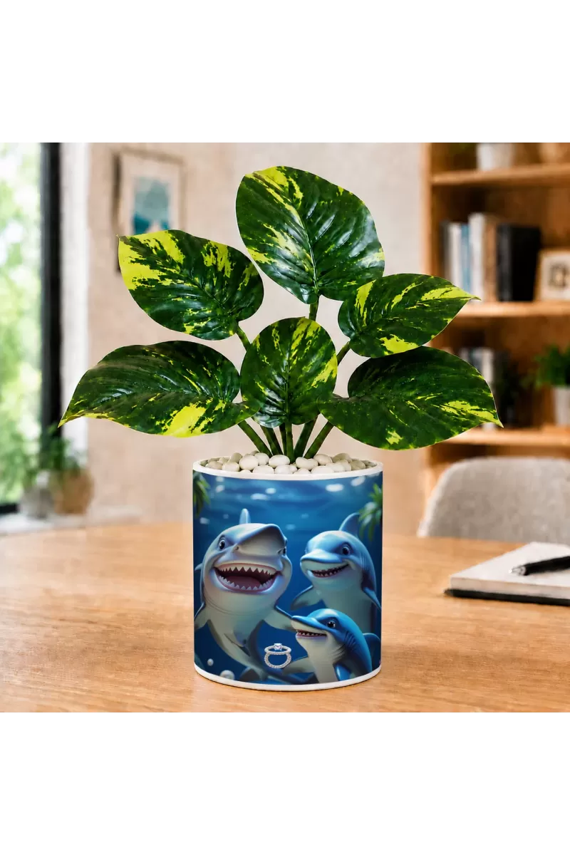 Artificial Tree Ceramic Photo Pot With White Stones 3x4 Inch (F166556)