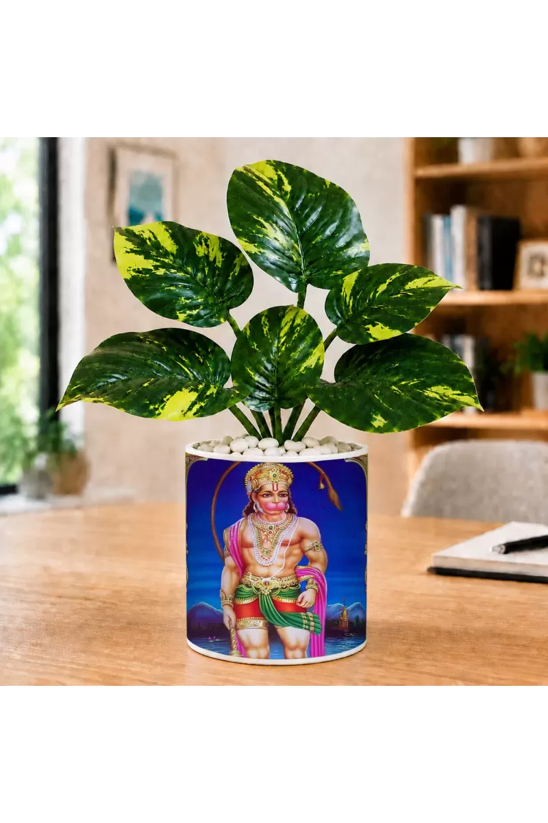 Artificial Tree Ceramic Photo Pot With White Stones 3x4 Inch (F166558)