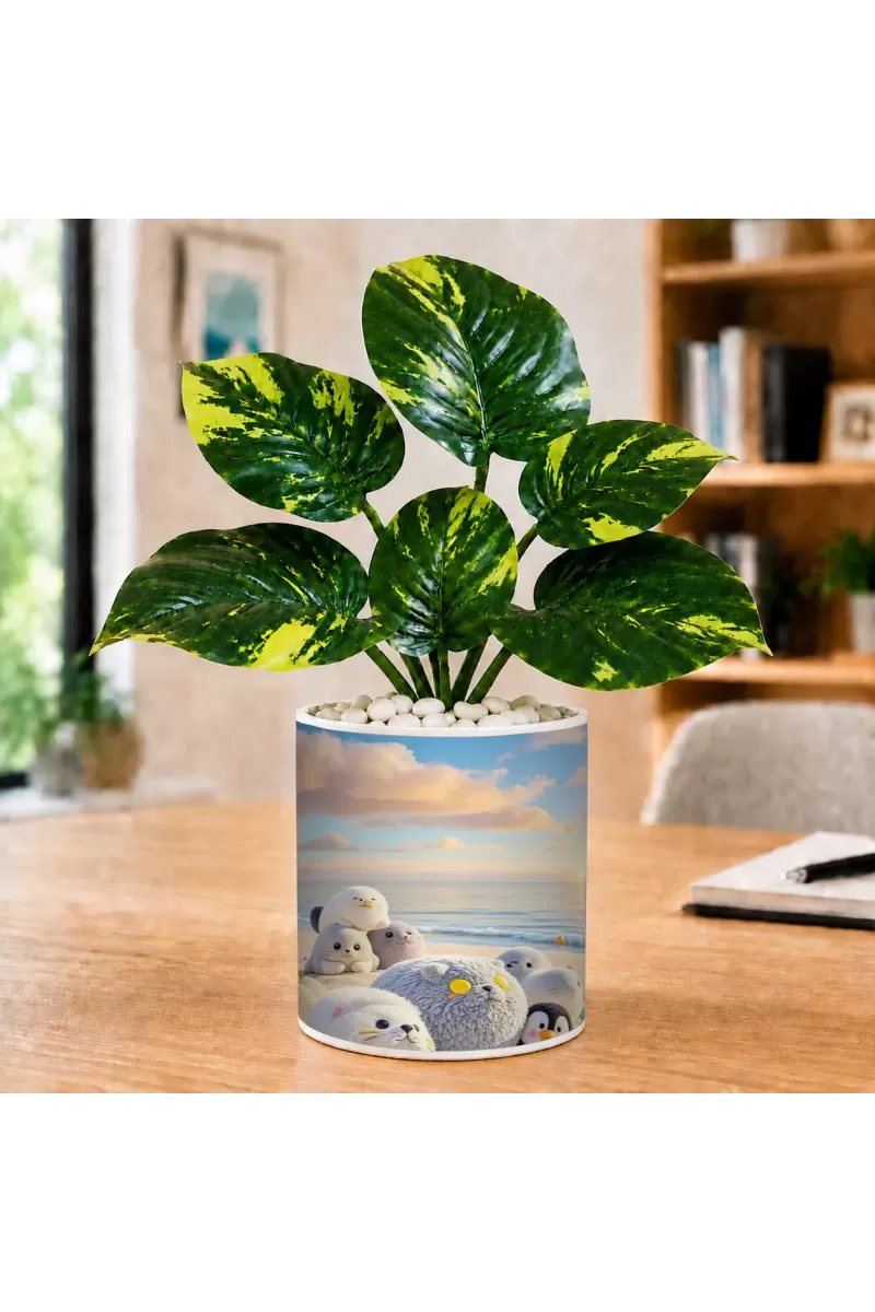Artificial Tree Ceramic Photo Pot With White Stones 3x4 Inch (F166563)