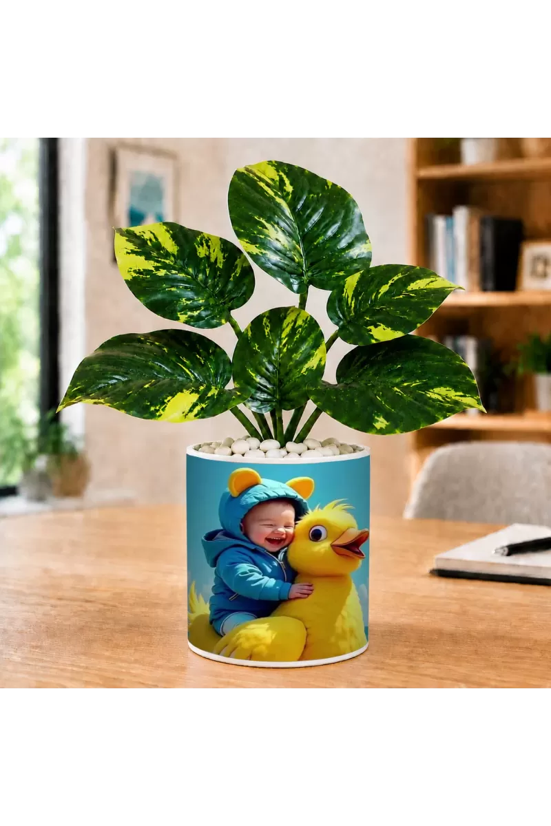 Artificial Tree Ceramic Photo Pot With White Stones 3x4 Inch (F166564)