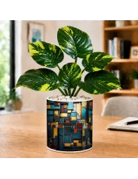 Artificial Tree Ceramic Photo Pot With White Stones 3x4 Inch (F166569)
