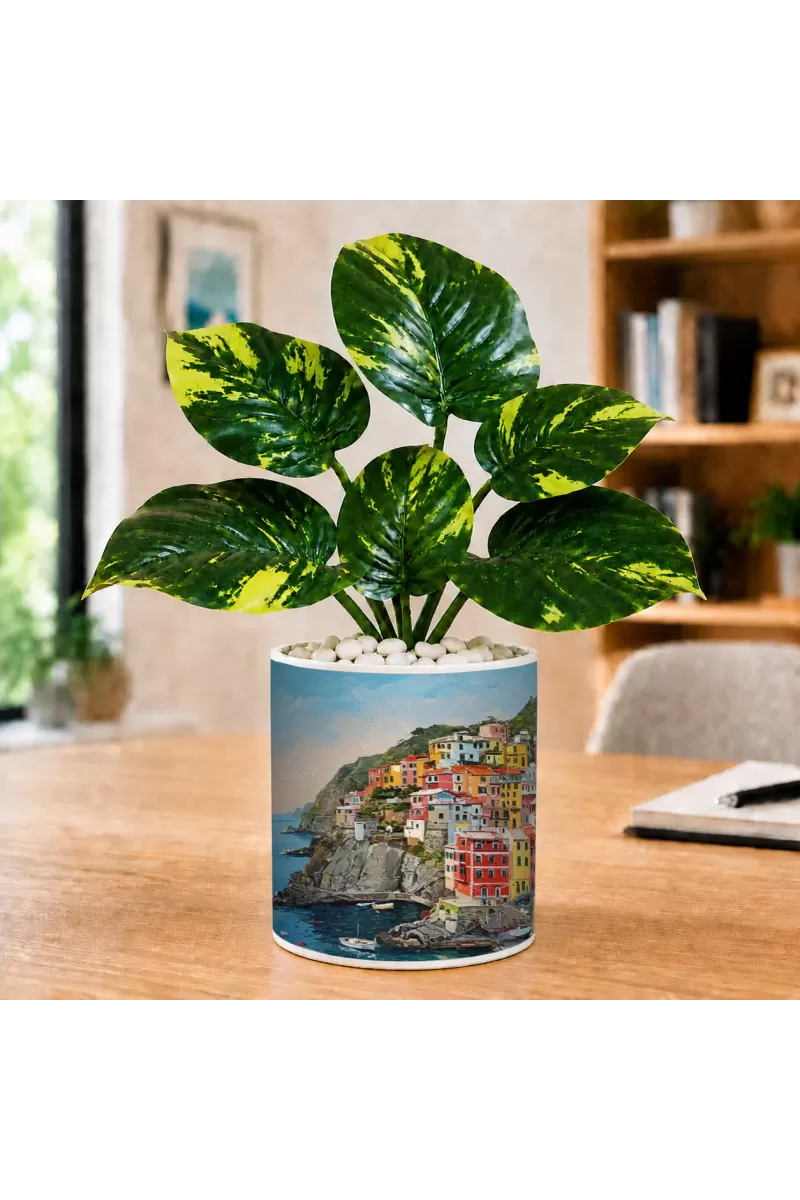 Artificial Tree Ceramic Photo Pot With White Stones 3x4 Inch (F166570)