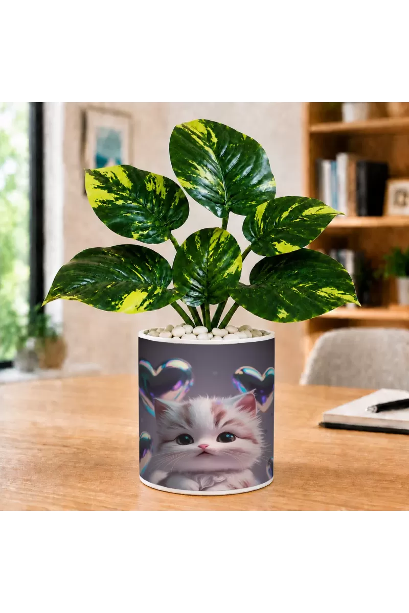 Artificial Tree Ceramic Photo Pot With White Stones 3x4 Inch (F166575)