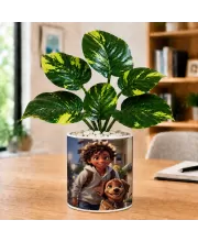 Artificial Tree Ceramic Photo Pot With White Stones 3x4 Inch (F166577)
