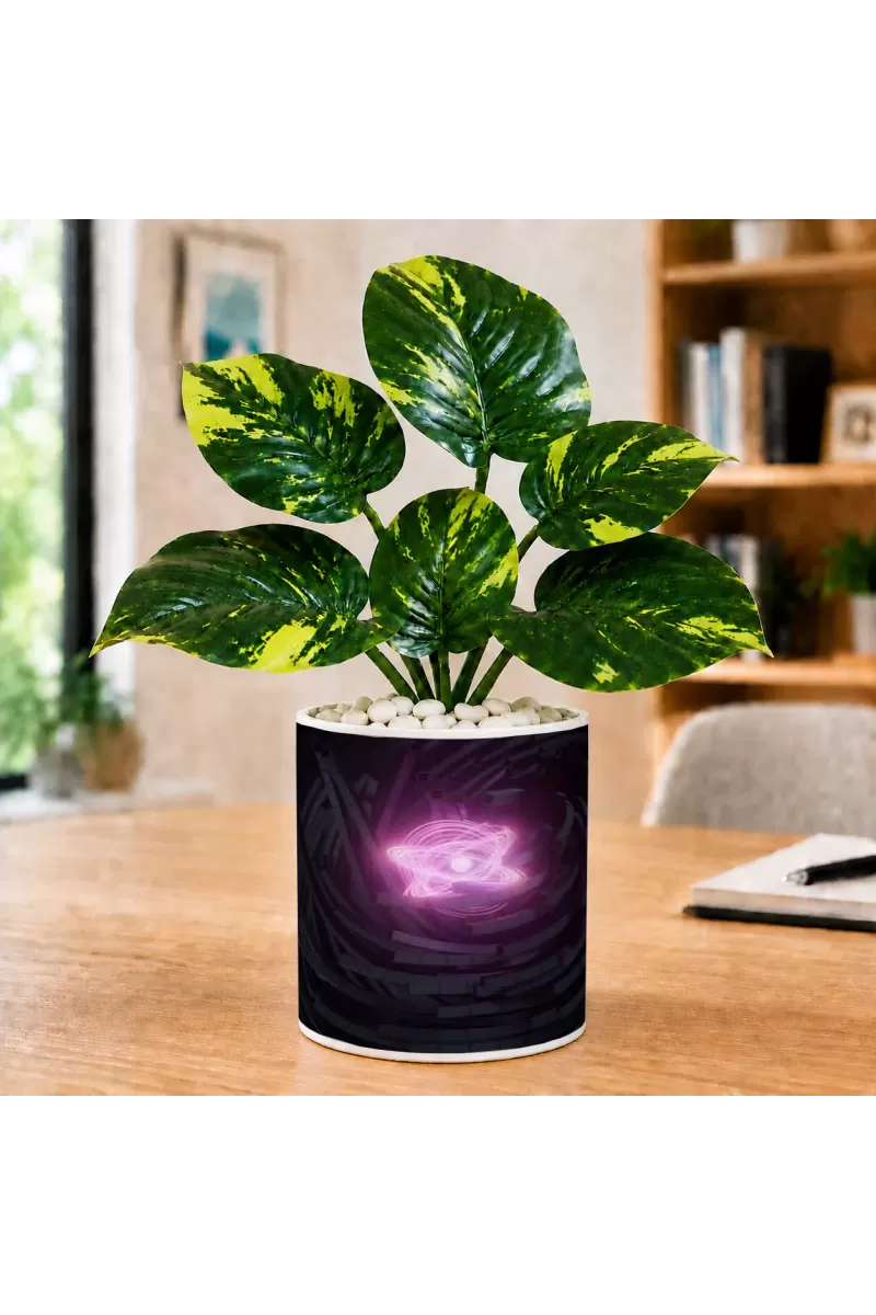 Artificial Tree Ceramic Photo Pot With White Stones 3x4 Inch (F166578)