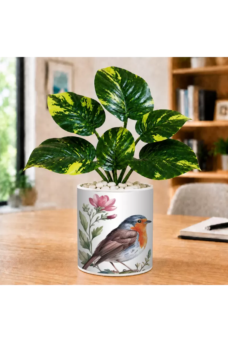Artificial Tree Ceramic Photo Pot With White Stones 3x4 Inch (F166580)