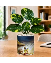 Artificial Tree Ceramic Photo Pot With White Stones 3x4 Inch (F166581)