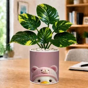 Artificial Tree Ceramic Photo Pot With White Stones 3x4 Inch (F166584)