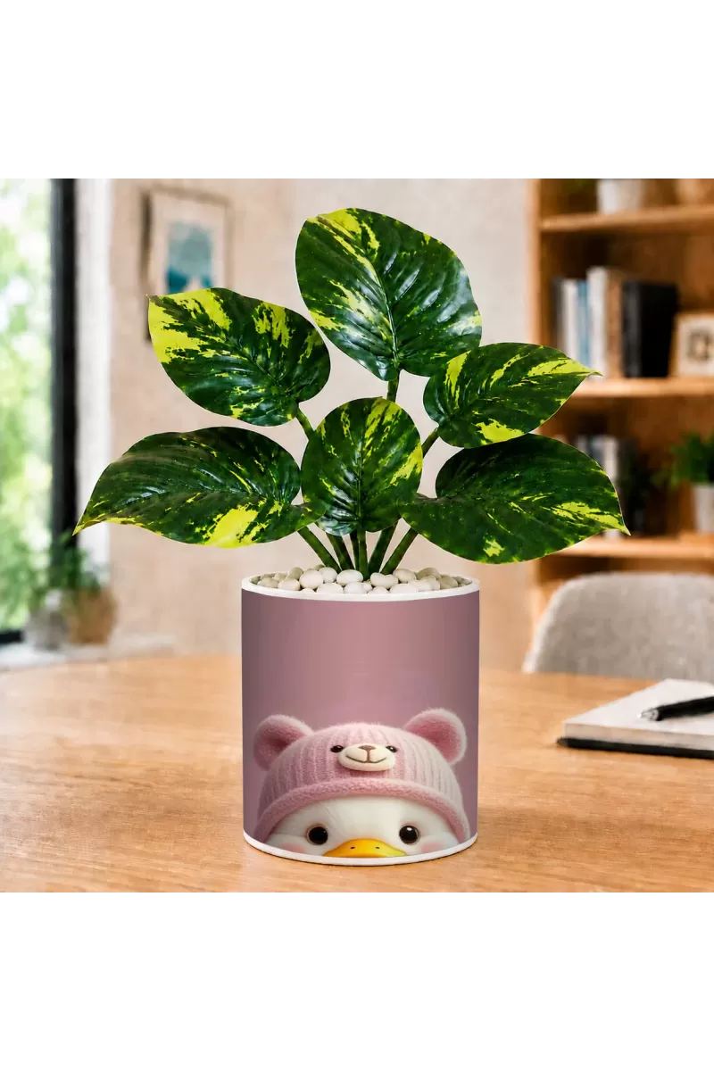 Artificial Tree Ceramic Photo Pot With White Stones 3x4 Inch (F166584)