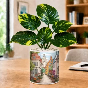 Artificial Tree Ceramic Photo Pot With White Stones 3x4 Inch (F166587)