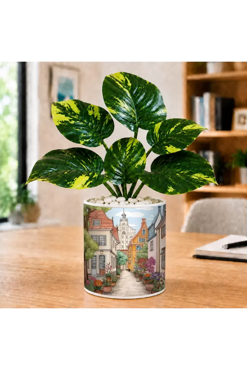 Artificial Tree Ceramic Photo Pot With White Stones 3x4 Inch (F166587)