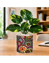 Artificial Tree Ceramic Photo Pot With White Stones 3x4 Inch (F166589)