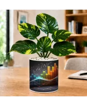 Artificial Tree Ceramic Photo Pot With White Stones 3x4 Inch (F166592)