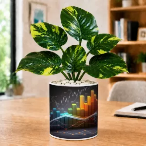Artificial Tree Ceramic Photo Pot With White Stones 3x4 Inch (F166592)