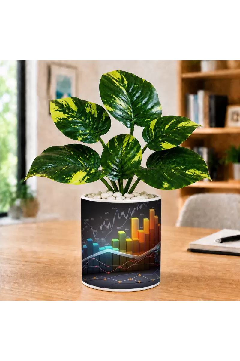 Artificial Tree Ceramic Photo Pot With White Stones 3x4 Inch (F166592)
