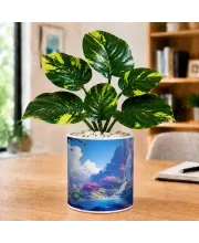 Artificial Tree Ceramic Photo Pot With White Stones 3x4 Inch (F166593)