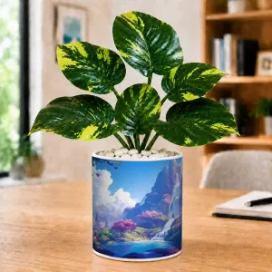 Artificial Tree Ceramic Photo Pot With White Stones 3x4 Inch (F166593)