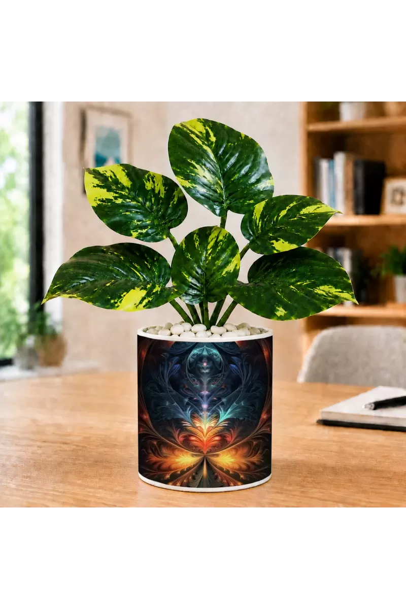 Artificial Tree Ceramic Photo Pot With White Stones 3x4 Inch (F166598)