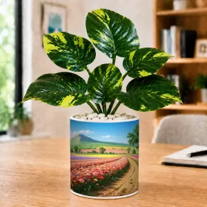 Artificial Tree Ceramic Photo Pot With White Stones 3x4 Inch (F166599)
