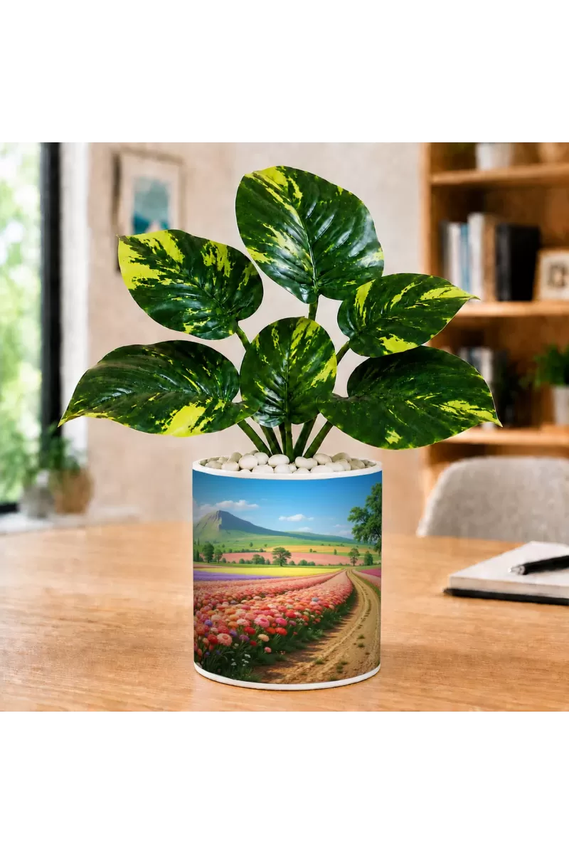 Artificial Tree Ceramic Photo Pot With White Stones 3x4 Inch (F166599)