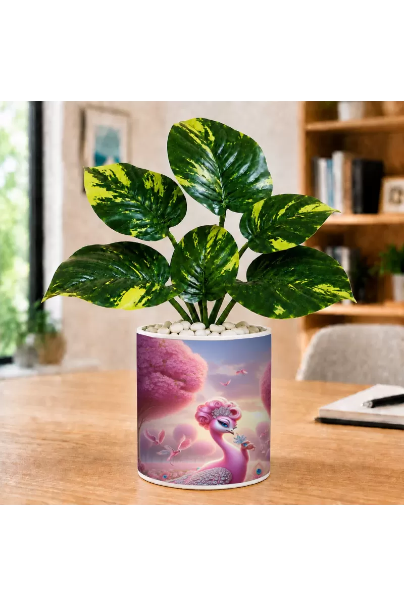 Artificial Tree Ceramic Photo Pot With White Stones 3x4 Inch (F166600)