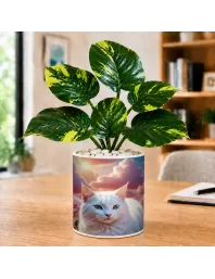 Artificial Tree Ceramic Photo Pot With White Stones 3x4 Inch (F166601)