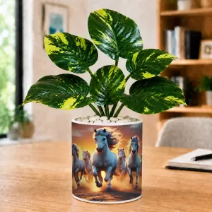 Artificial Tree Ceramic Photo Pot With White Stones 3x4 Inch (F166602)