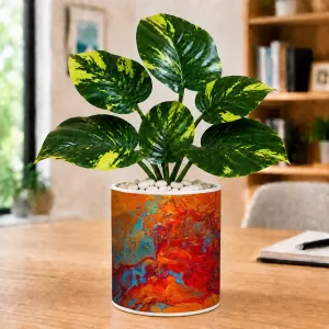 Artificial Tree Ceramic Photo Pot With White Stones 3x4 Inch (F166604)