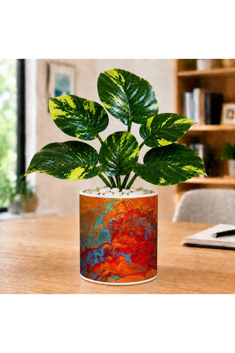 Artificial Tree Ceramic Photo Pot With White Stones 3x4 Inch (F166604)