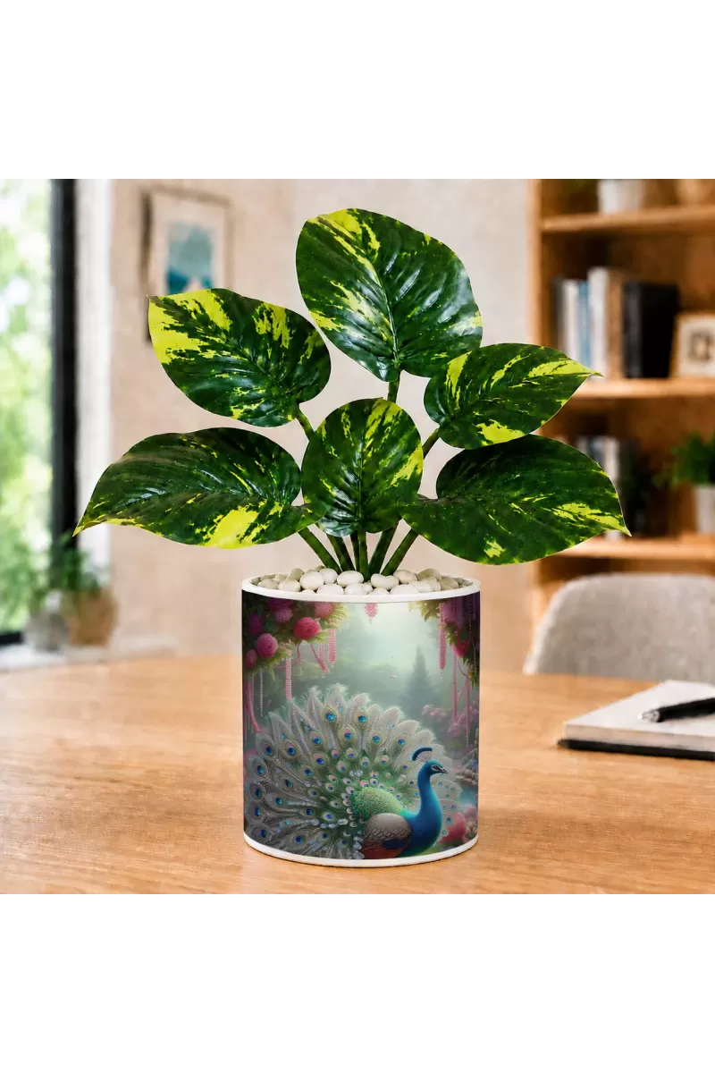 Artificial Tree Ceramic Photo Pot With White Stones 3x4 Inch (F166608)