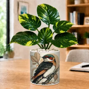 Artificial Tree Ceramic Photo Pot With White Stones 3x4 Inch (F166609)