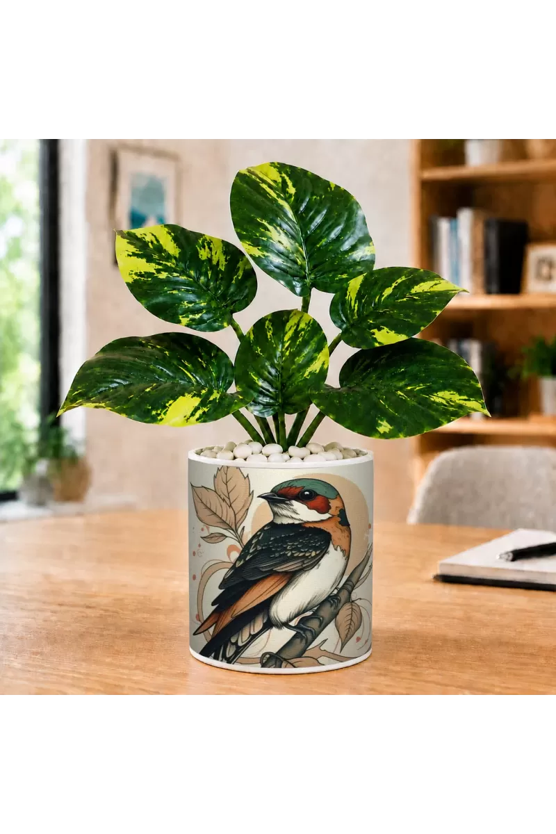 Artificial Tree Ceramic Photo Pot With White Stones 3x4 Inch (F166609)