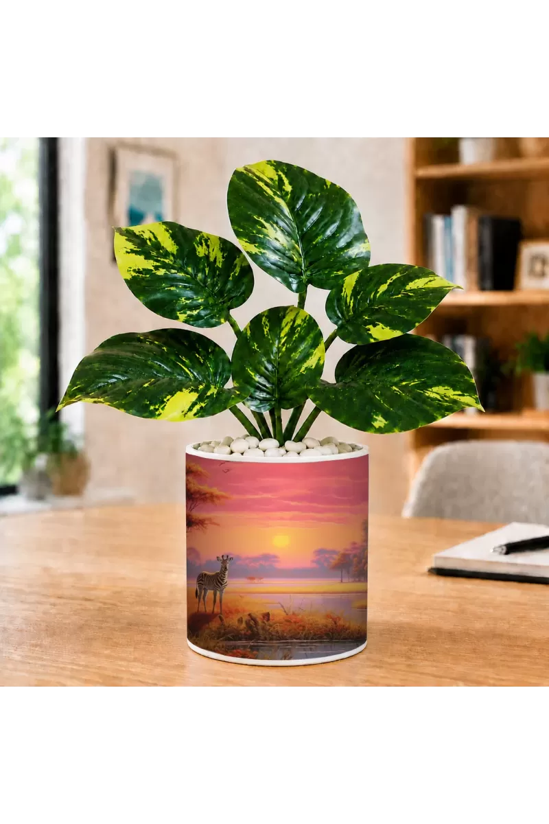 Artificial Tree Ceramic Photo Pot With White Stones 3x4 Inch (F166612)