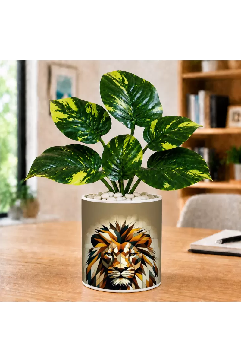 Artificial Tree Ceramic Photo Pot With White Stones 3x4 Inch (F166614)