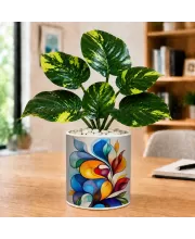 Artificial Tree Ceramic Photo Pot With White Stones 3x4 Inch (F166618)
