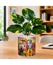 Artificial Tree Ceramic Photo Pot With White Stones 3x4 Inch (F166622)