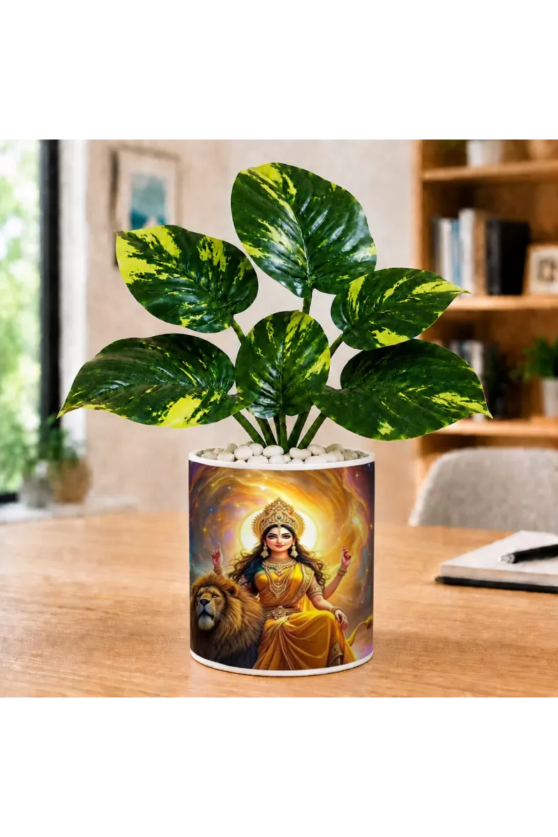 Artificial Tree Ceramic Photo Pot With White Stones 3x4 Inch (F166623)