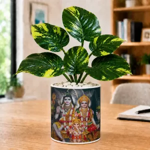 Artificial Tree Ceramic Photo Pot With White Stones 3x4 Inch (F166624)