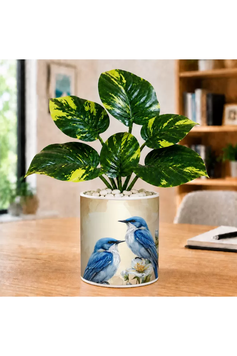 Artificial Tree Ceramic Photo Pot With White Stones 3x4 Inch (F166626)