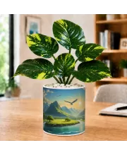 Artificial Tree Ceramic Photo Pot With White Stones 3x4 Inch (F166631)