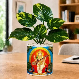 Artificial Tree Ceramic Photo Pot With White Stones 3x4 Inch (F166635)