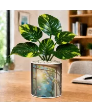 Artificial Tree Ceramic Photo Pot With White Stones 3x4 Inch (F166639)