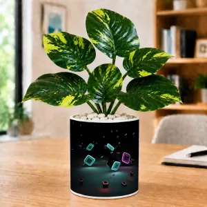 Artificial Tree Ceramic Photo Pot With White Stones 3x4 Inch (F166640)