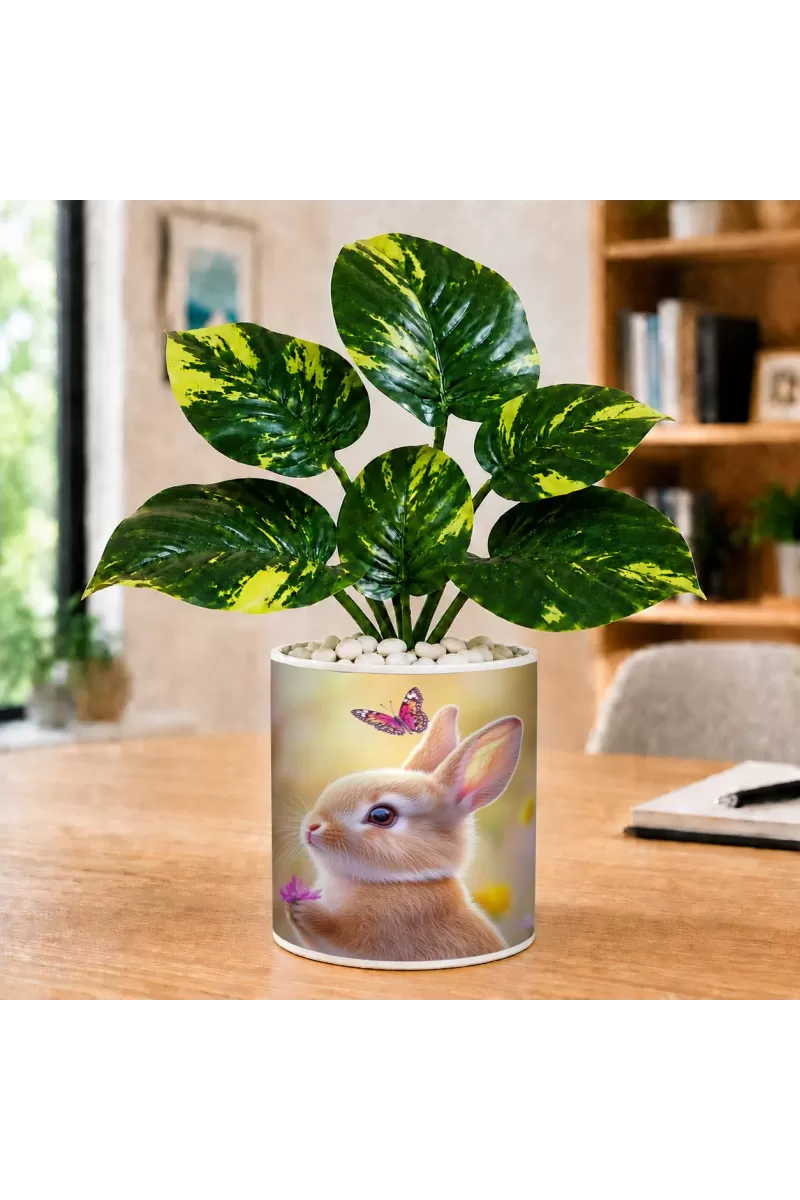 Artificial Tree Ceramic Photo Pot With White Stones 3x4 Inch (F166641)