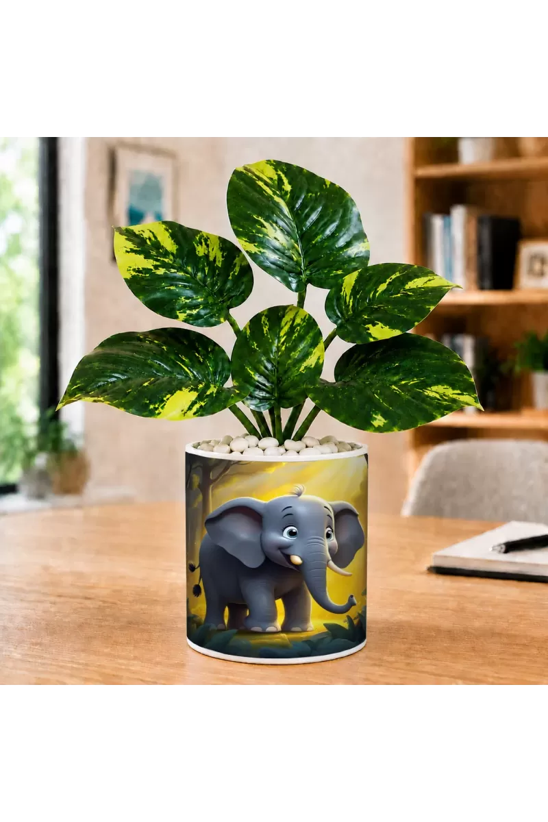 Artificial Tree Ceramic Photo Pot With White Stones 3x4 Inch (F166644)